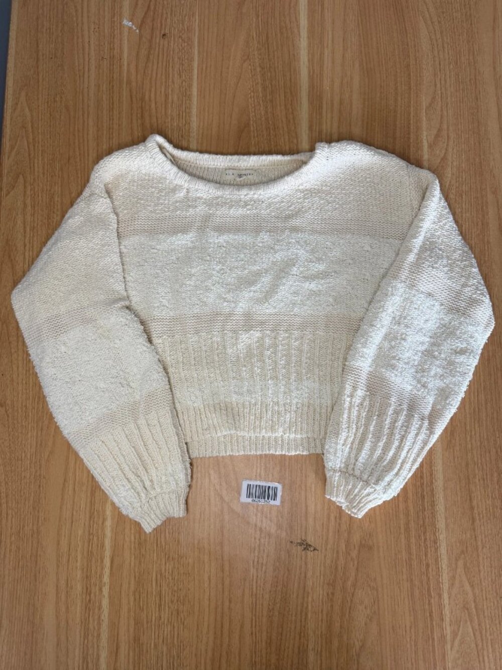 WORN LA Hearts Womens Textured Knit Cropped Sweater Cream Colored Size M